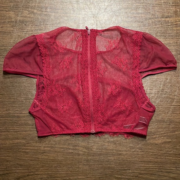 Victoria’s Secret Mesh Lacy Crop Top in Maroon Red - Picture 9 of 16
